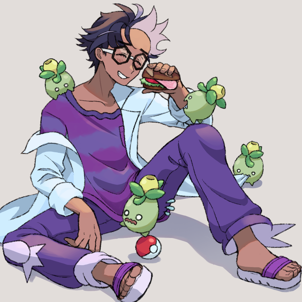 1boy, bangs, black-framed_eyewear, black_hair, blush, closed_eyes, commentary_request, dark-skinned_male