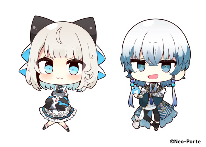 :3, :d, animal, apron, bangs, black_bow, black_footwear, black_leggings