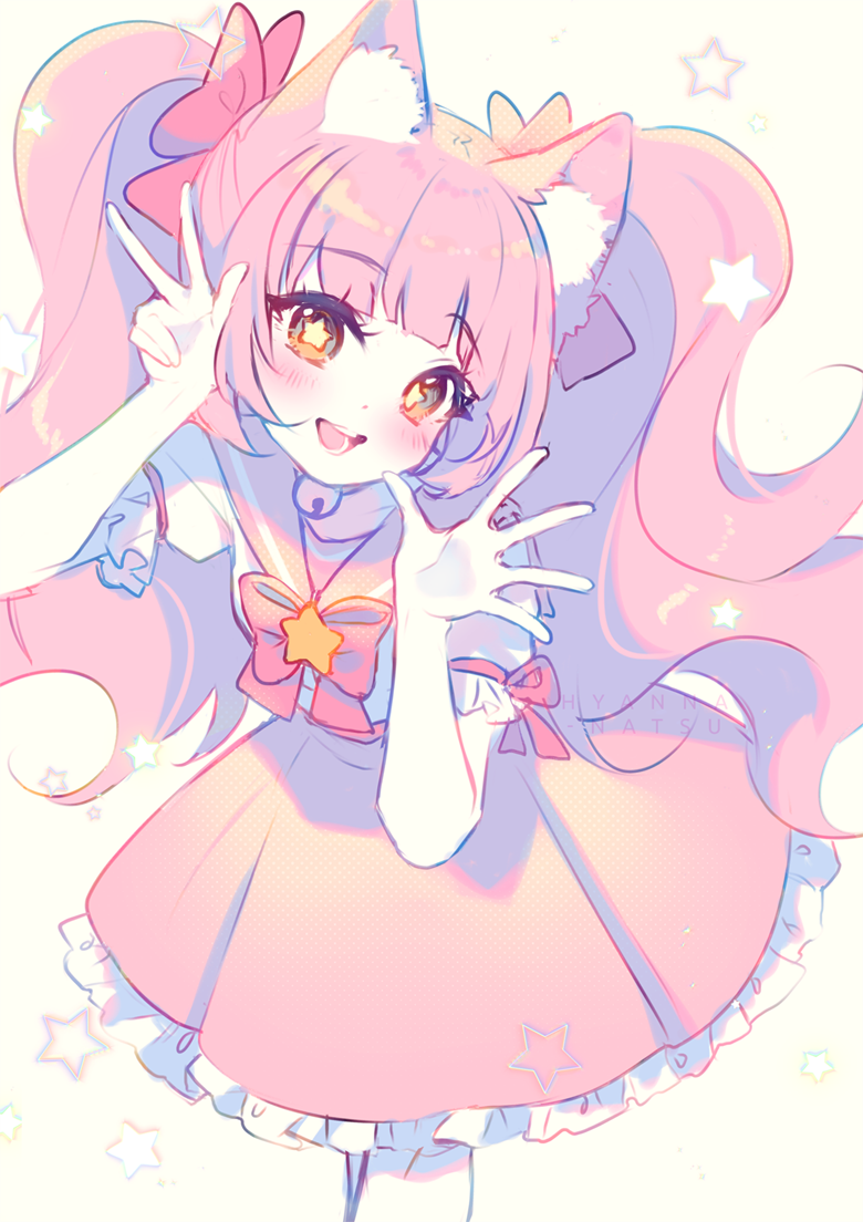 1other, :d, animal_ears, bangs, bell, blunt_bangs, blush, bow