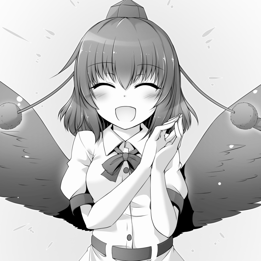 1girl, ^_^, blush, bow, bowtie, buttons, closed_eyes, collared_shirt