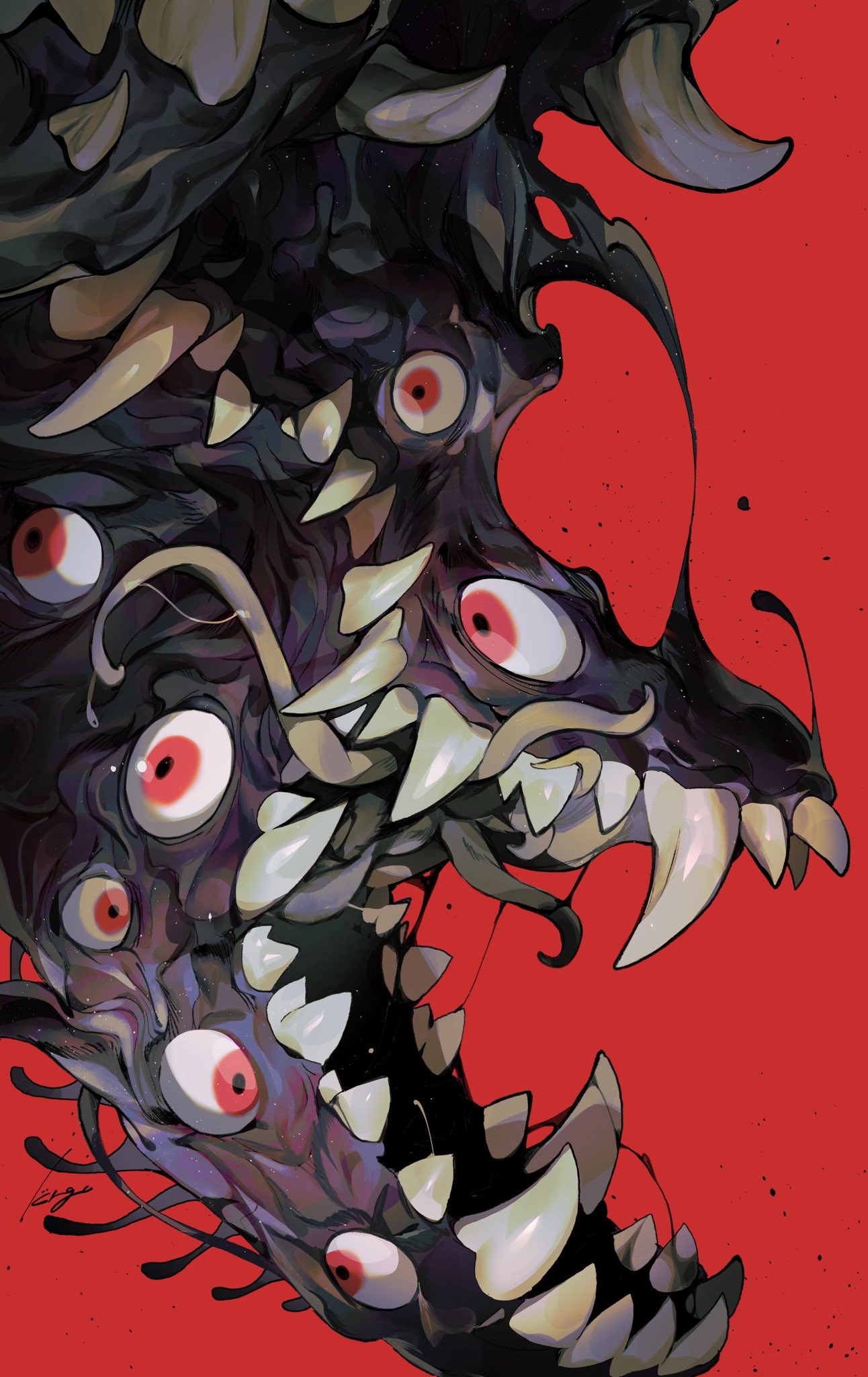 alucard_(hellsing), commentary, eldritch_abomination, extra_eyes, extra_teeth, extra_tongue, hellsing, highres