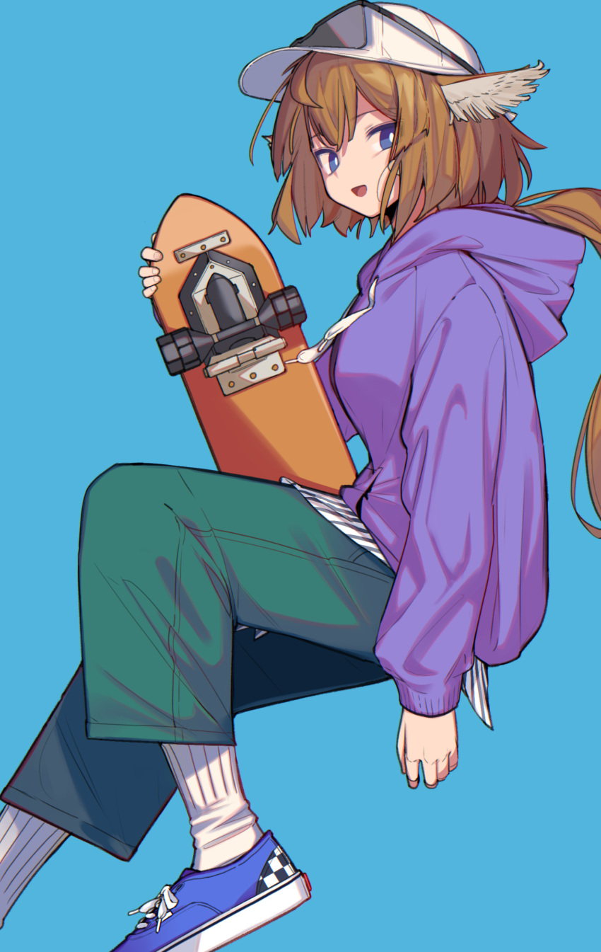 1girl, aciddrop_(arknights), animal_ears, arknights, blue_eyes, blue_footwear, brown_hair, goggles