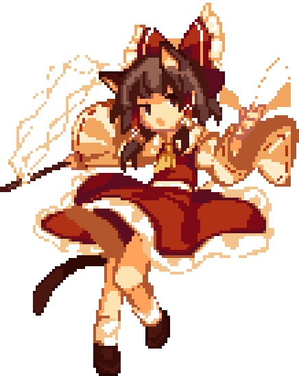 1girl, animal_ears, ascot, bangs, bow, brown_footwear, cat_ears, cat_tail