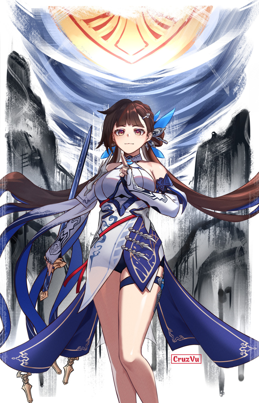 1girl, absurdres, artist_name, bangs, bare_shoulders, breasts, brown_eyes, brown_hair
