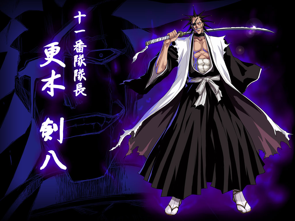 1024x768, 1boy, bandages, black_hair, bleach, character_class, character_name, eyepatch, facial_scar, full_body, hakama, haori, holding, holding_sword, holding_weapon, japanese_clothes, kagami, male, male_focus, open_clothes, open_kimono, over_shoulder, sash, scar, scar_across_eye, solo, standing, sword, sword_over_shoulder, tabi, taichou_haori, wallpaper, weapon, weapon_over_shoulder, wide_sleeves, zaraki_kenpachi