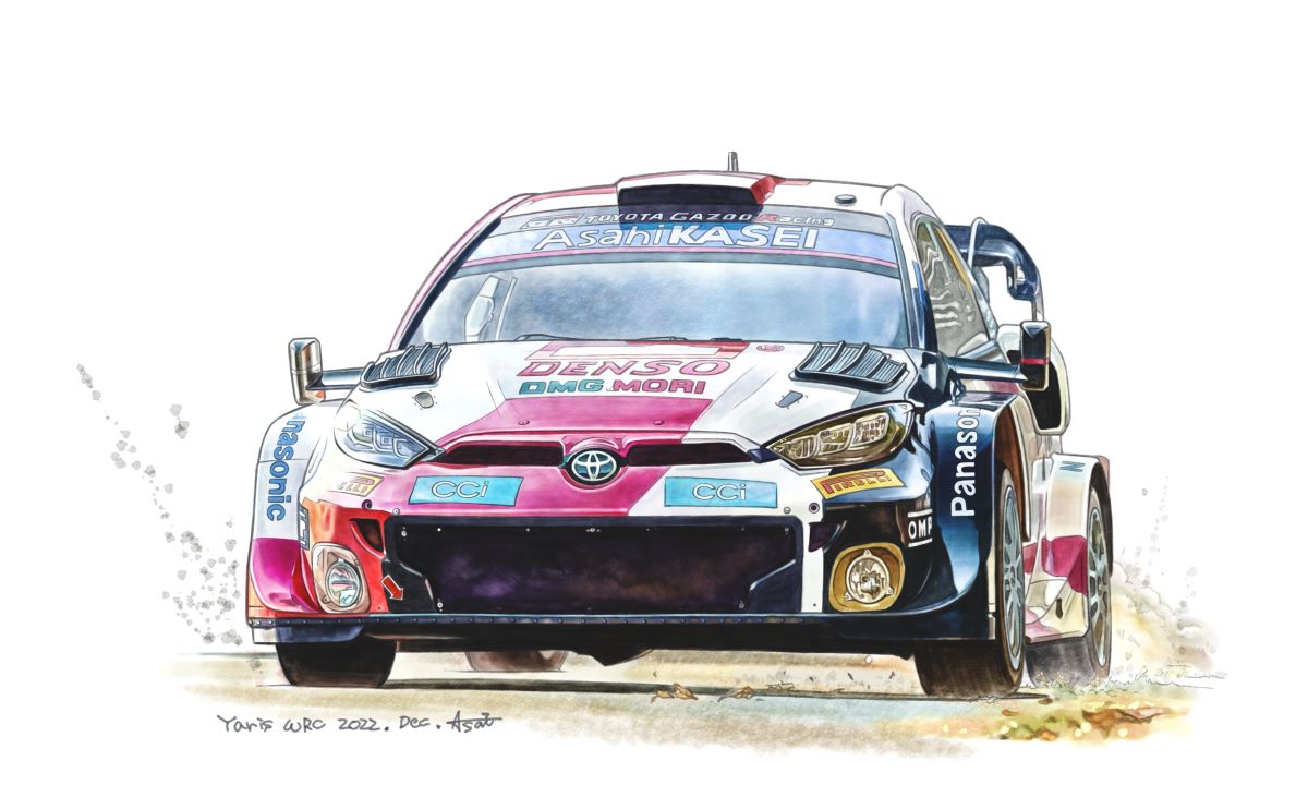 2022, artist_name, asai_takashi, car, dirt, english_text, ground_vehicle, headlight