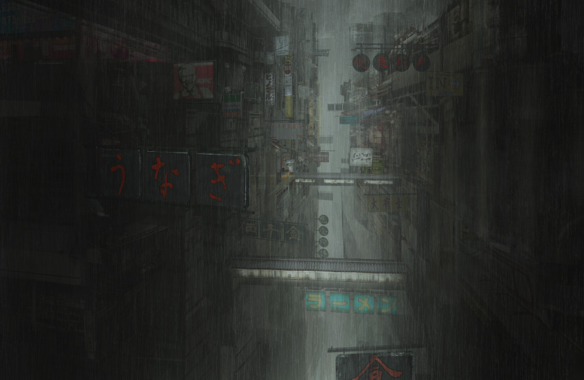 absurdres, architecture, building, grey_sky, highres, no_humans, rain, scenery