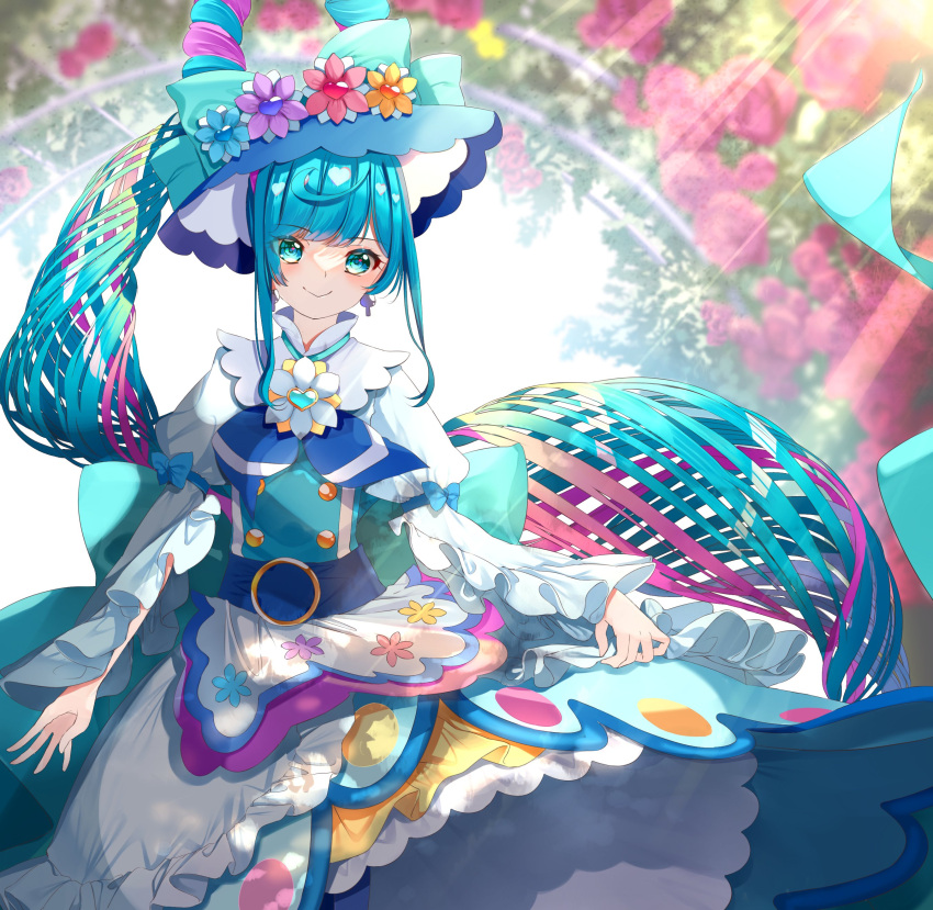 1girl, absurdres, belt, blue_eyes, blue_hair, cure_spicy, cure_spicy_(party_up_style), delicious_party_precure