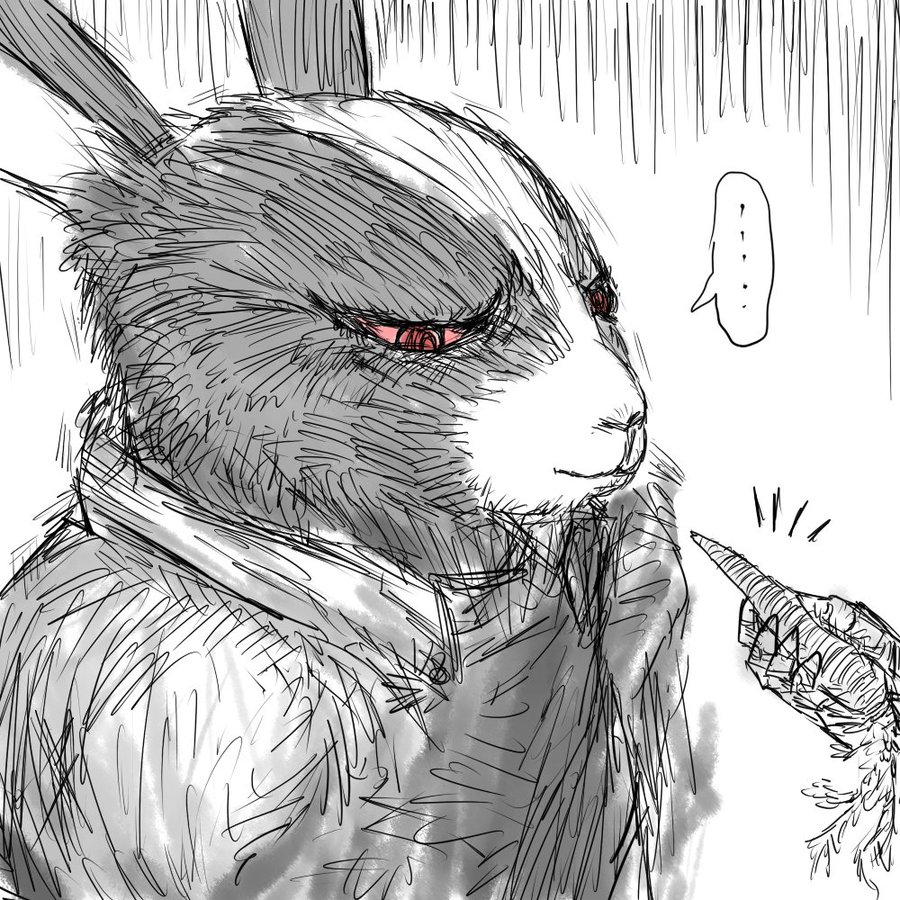 ..., 1boy, animal_ears, black_fur, black_souls, carrot, hand, holding