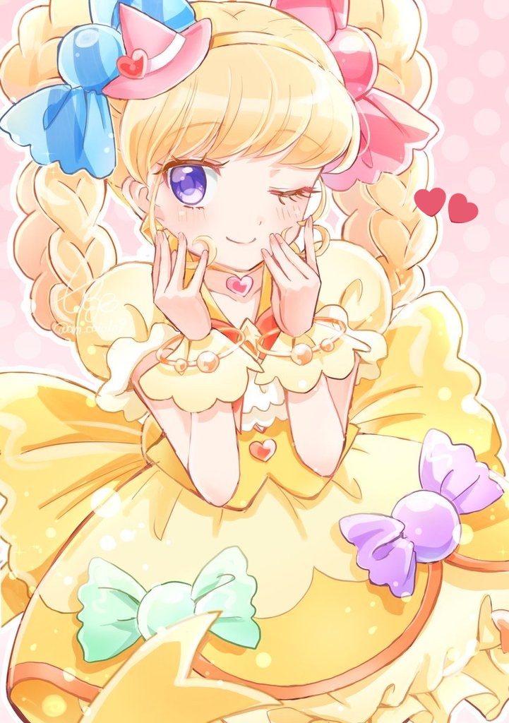 1girl, anko_maccha, asahina_mirai, bangs, blonde_hair, blush, candy_hair_ornament, cure_miracle