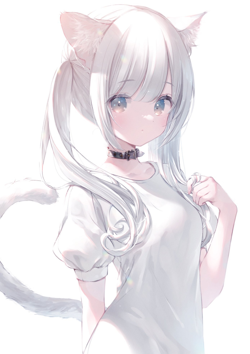 1girl, animal_ear_fluff, animal_ears, arms_behind_back, bangs, black_collar, bloom, blunt_bangs