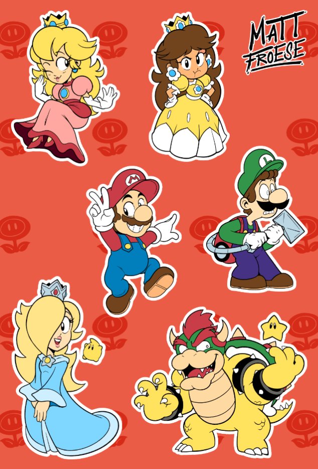 bowser, chibi, dress, gloves, luigi, mario, matt_froese, one_eye_closed