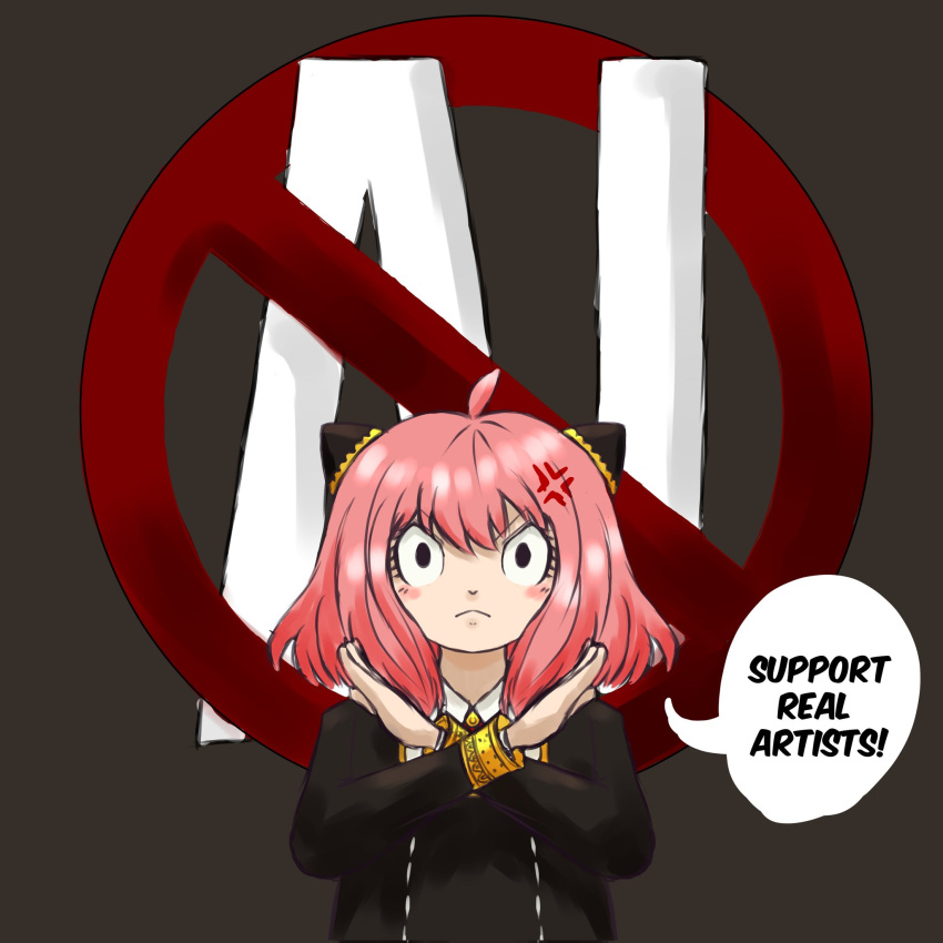 !, 1girl, ahoge, ai-generated_art_(topic), anger_vein, angry, annoyed, anya_(spy_x_family)