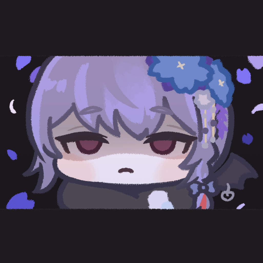 1girl, black_background, black_wings, blue_archive, bow, chibi, coconutcorn, expressionless, flower, fur_collar, grey_hair, hair_bow, hair_flower, hair_ornament, haruna_(blue_archive), haruna_(new_year)_(blue_archive), long_hair, red_eyes, shaded_face, single_wing, solo, wings