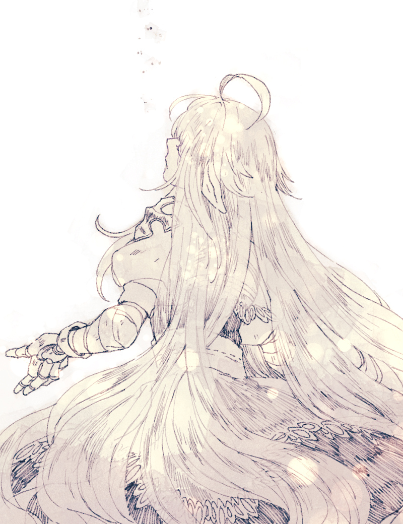 1girl, ahoge, arch_bishop_(ragnarok_online), bandaged_arm, bandages, bangs, cowboy_shot, dress