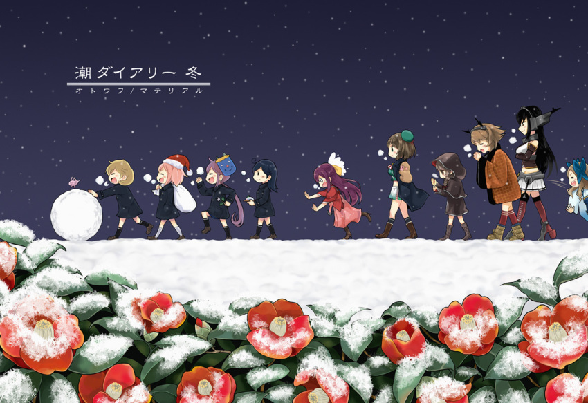 akebono_(kancolle), asakaze_(kancolle), beret, black_coat, black_dress, black_hair, blue_coat, brown_hair