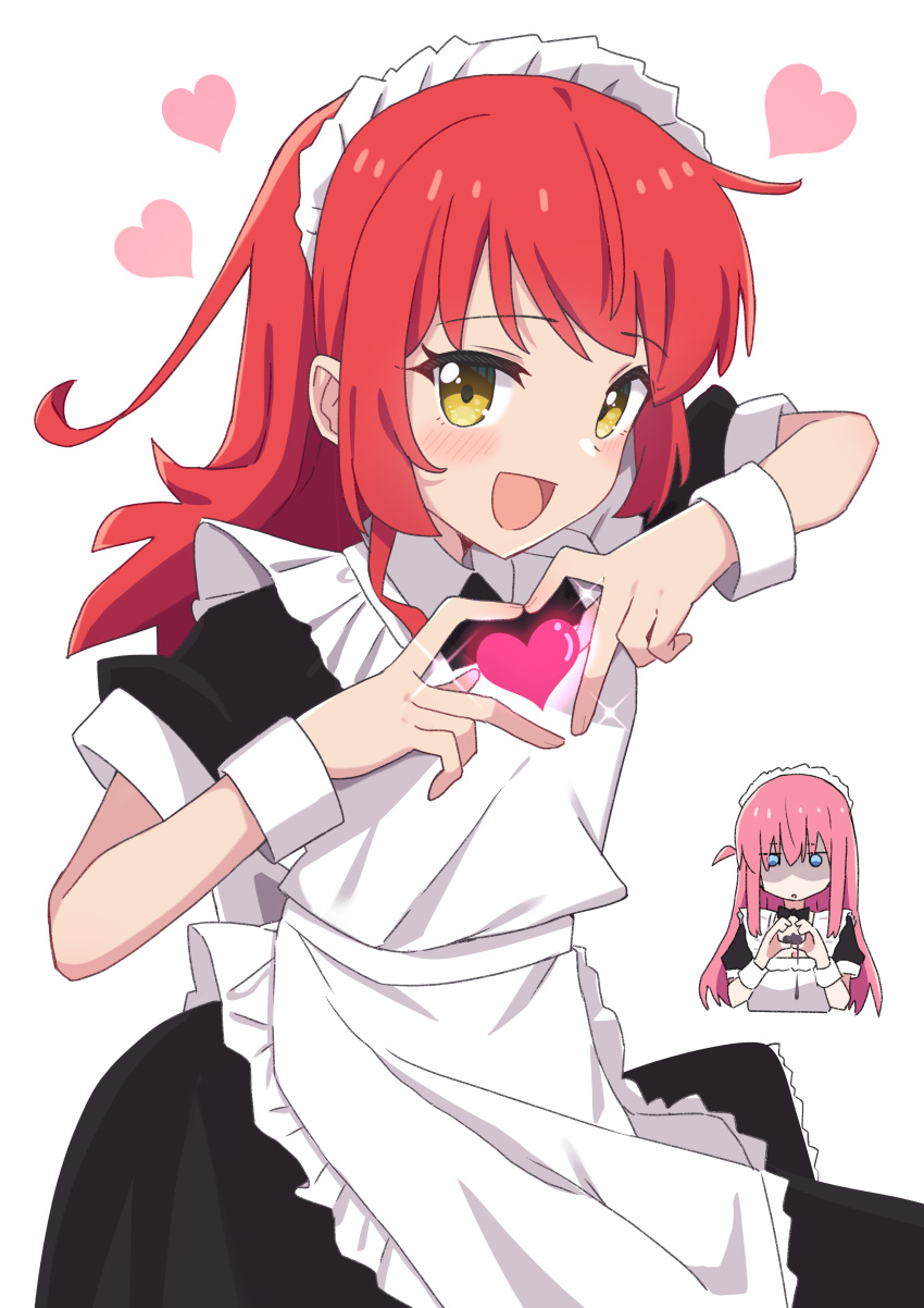 2girls, :d, :o, absurdres, alternate_costume, ao_(flowerclasse), apron, black_dress