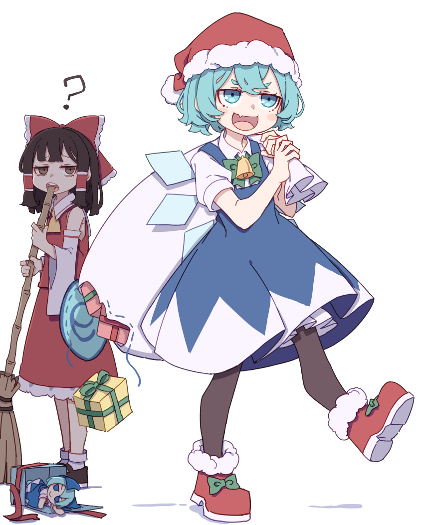 ?, absurdres, ascot, bamboo_broom, bangs, bell, blue_bow, blue_eyes