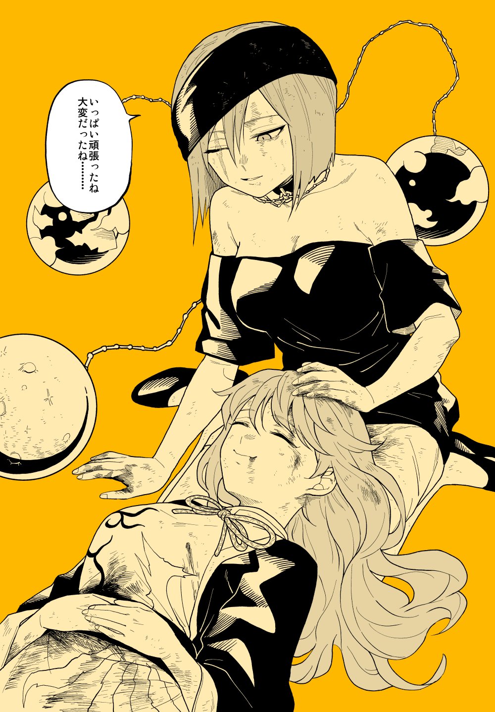 2girls, anarogumaaa, commentary_request, hecatia_lapislazuli, highres, junko_(touhou), junko_day, multiple_girls