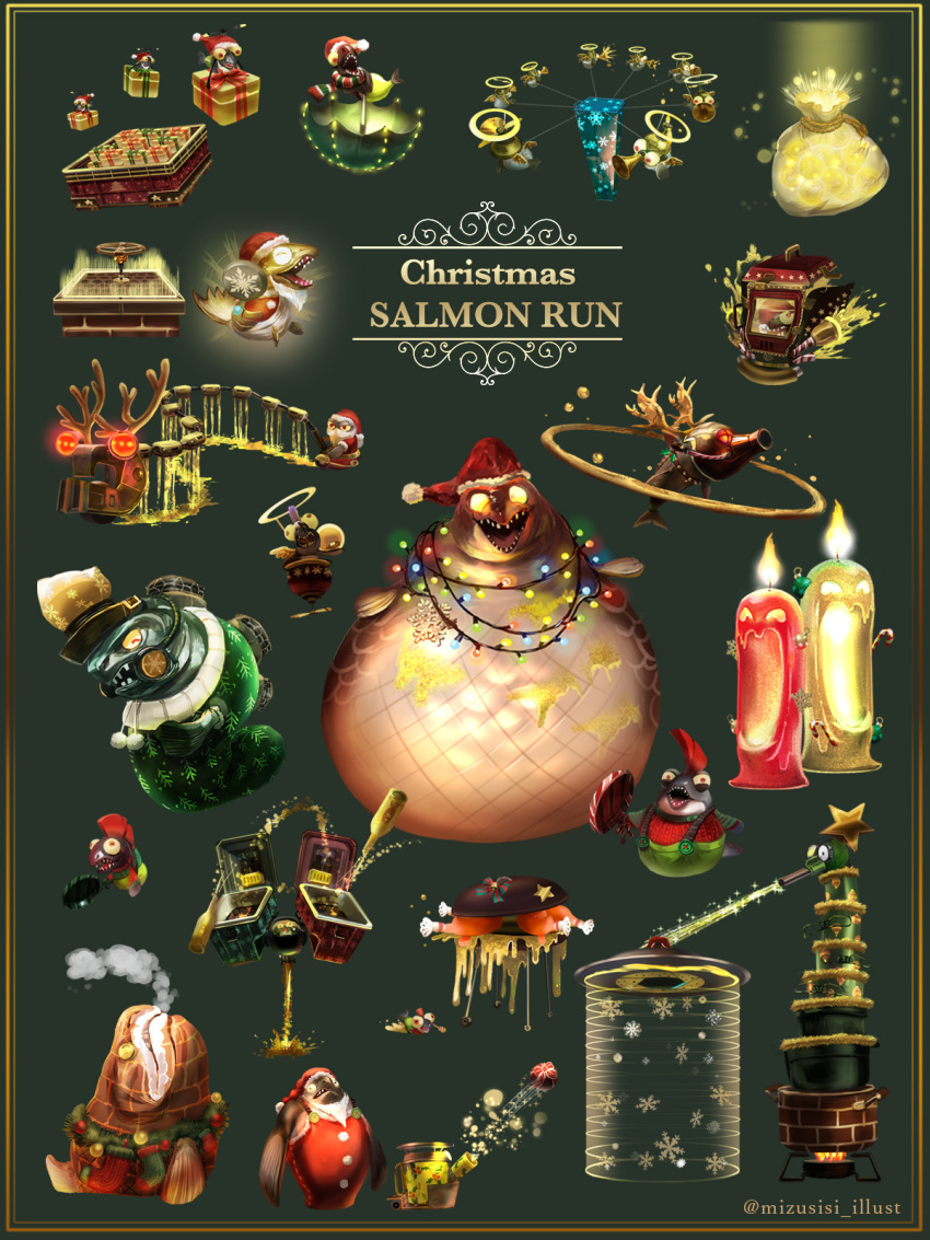 ^_^, alcohol, animal, animal_focus, antlers, artist_name, bag, bauble