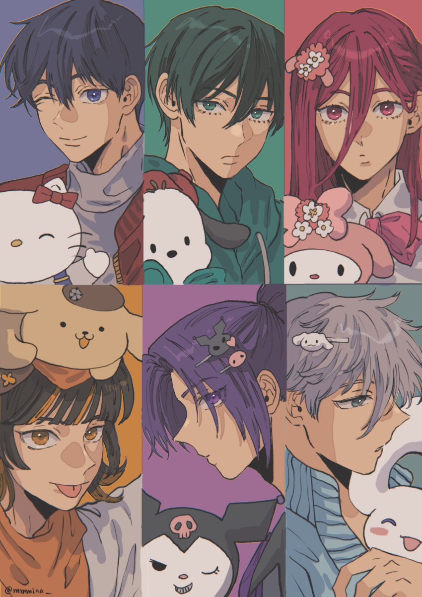 6+boys, bachira_meguru, bangs, black_hair, blue_eyes, blue_lock, character_hair_ornament, chigiri_hyoma