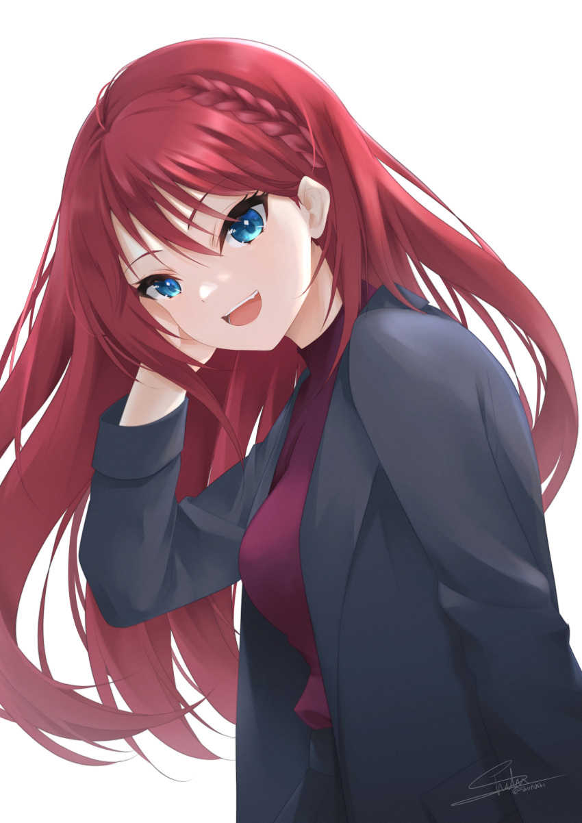 1girl, :d, absurdres, asahina_akane_(nijisanji), bangs, black_jacket, blue_eyes, braid