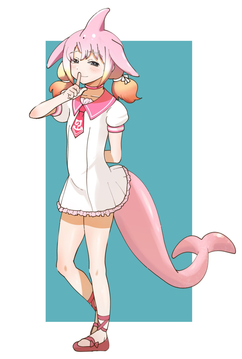1girl, anchor_symbol, ballet_slippers, blowhole, blush, cetacean_tail, chinese_white_dolphin_(kemono_friends), collar
