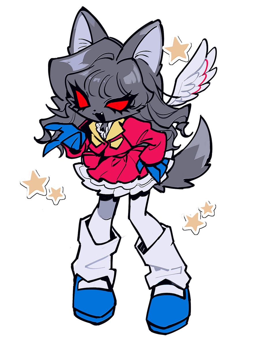 1girl, :d, animal_ears, asymmetrical_legwear, black_fur, blue_footwear, blue_gloves, body_fur