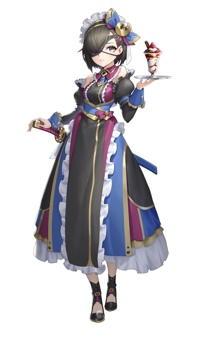 1girl, absurdres, alternate_costume, apron, bangs, black_eyes, black_hair, commentary_request