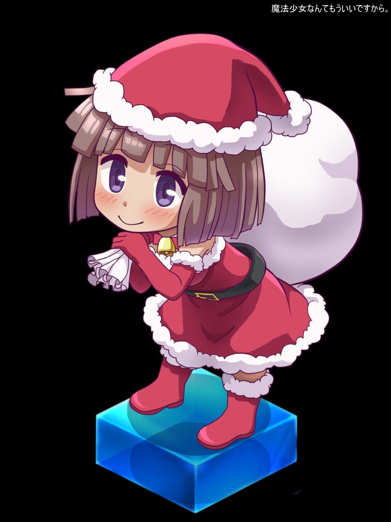 1girl, awa, chibi, christmas, closed_mouth, dress, full_body, gloves