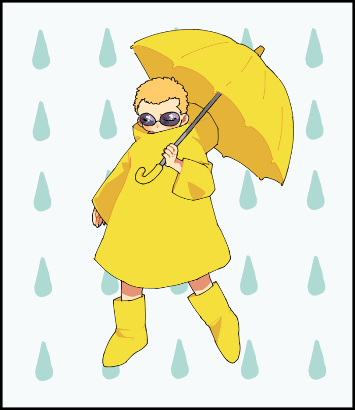 1boy, aged_down, blonde_hair, closed_eyes, donquixote_doflamingo, high_collar, holding, holding_umbrella