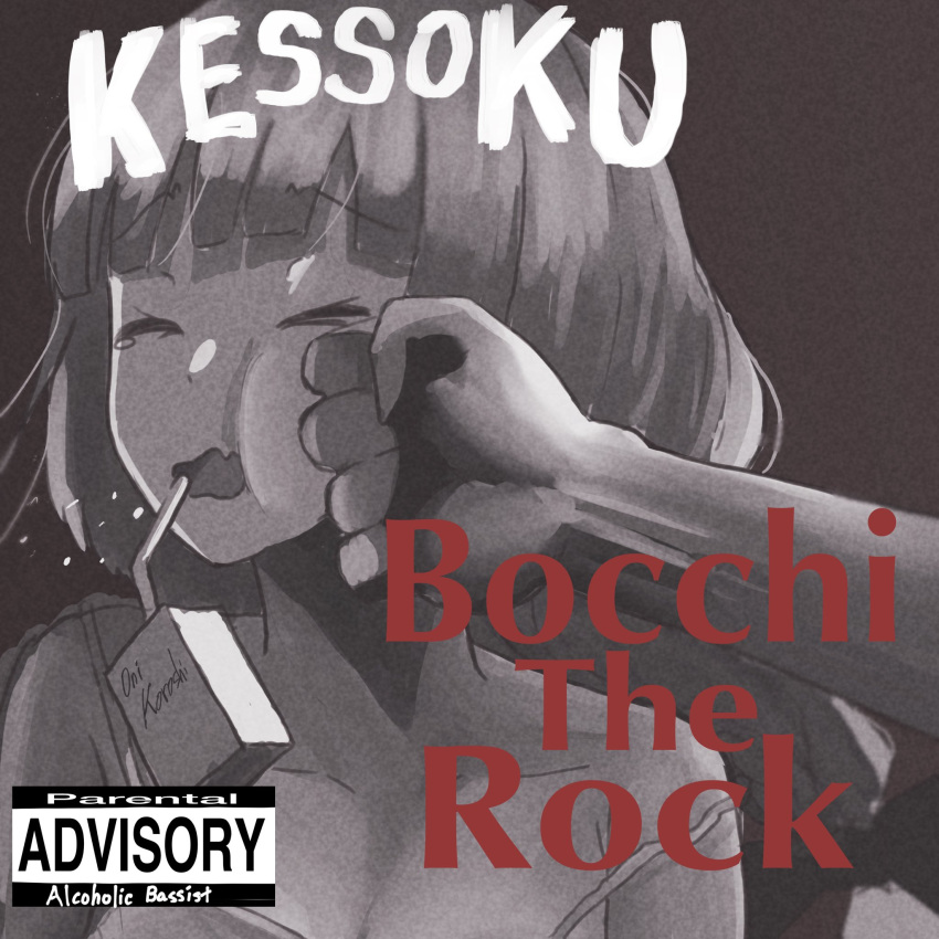 1girl, album_cover, album_cover_redraw, alcohol, bangs, blunt_bangs, bocchi_the_rock!, bonchenpint