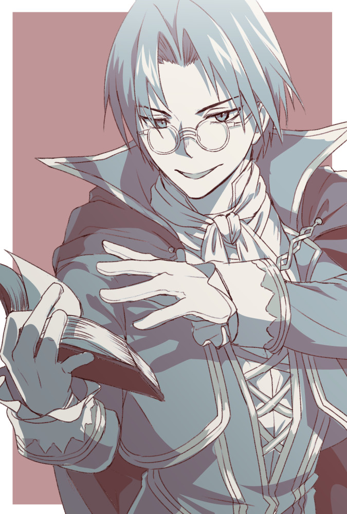 1boy, book, glasses, lezard_valeth, limited_palette, male_focus, short_hair, shumizoku