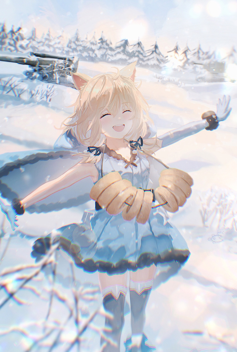 1girl, ahoge, animal_ears, ankodesoy, ash_arms, b-4_(ash_arms), bangs, bare_shoulders