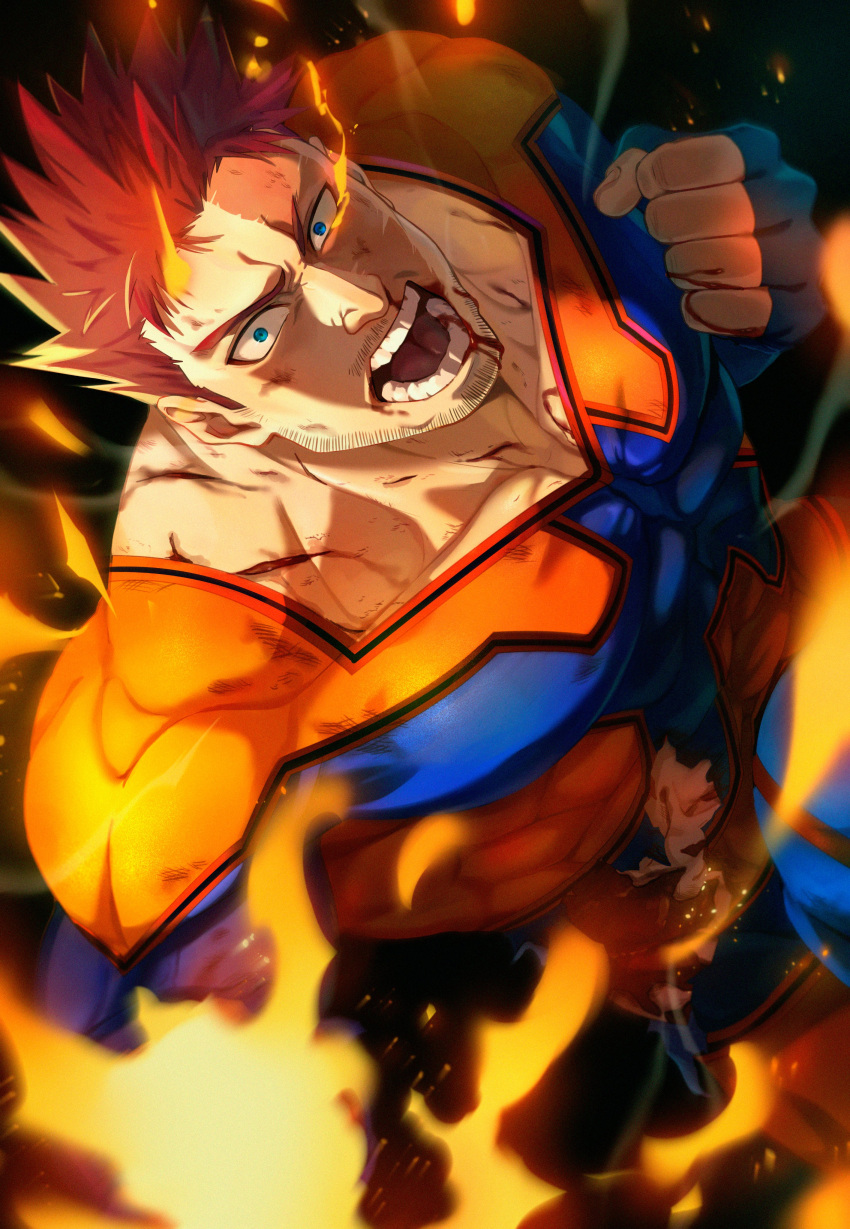 1boy, absurdres, aqua_eyes, boku_no_hero_academia, bui_(buupopopopopo), collarbone, cowboy_shot, endeavor_(boku_no_hero_academia)