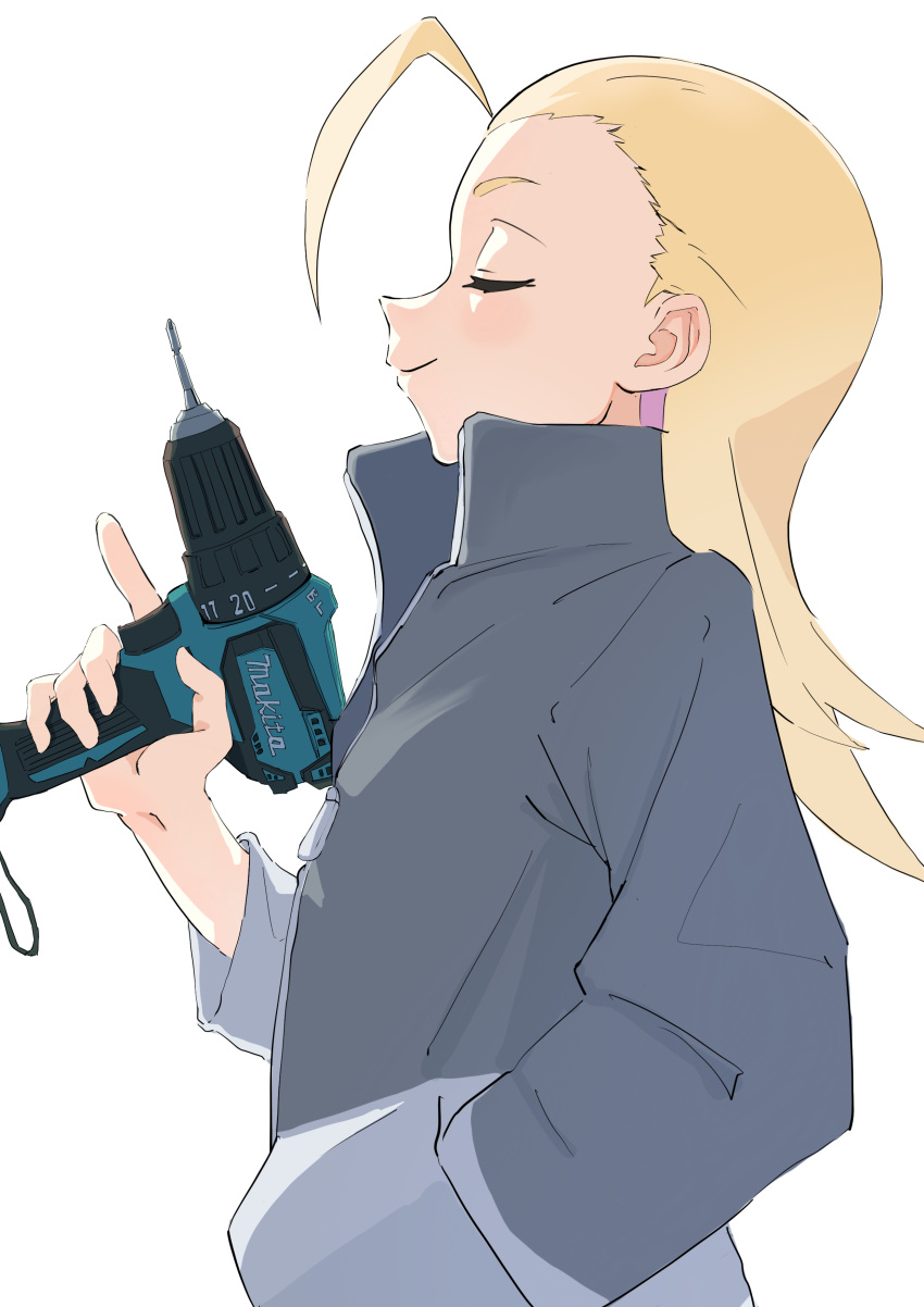 1girl, absurdres, ahoge, blonde_hair, closed_eyes, closed_mouth, commentary, do_it_yourself!!