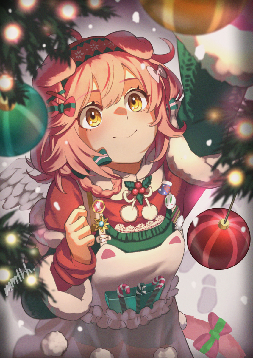 1girl, angel_wings, animal_ears, apron, arknights, bow, candy, candy_cane