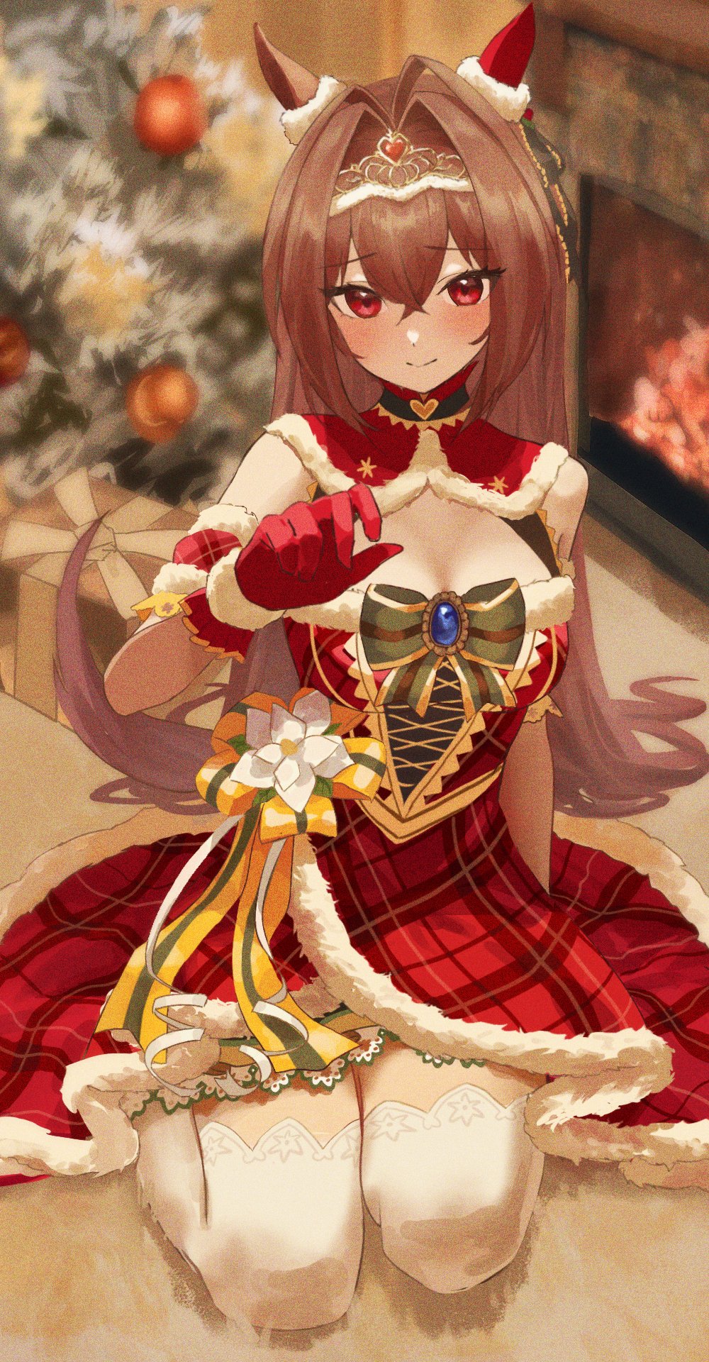 1girl, animal_ears, antenna_hair, bangs, blurry, blurry_background, bow, breasts