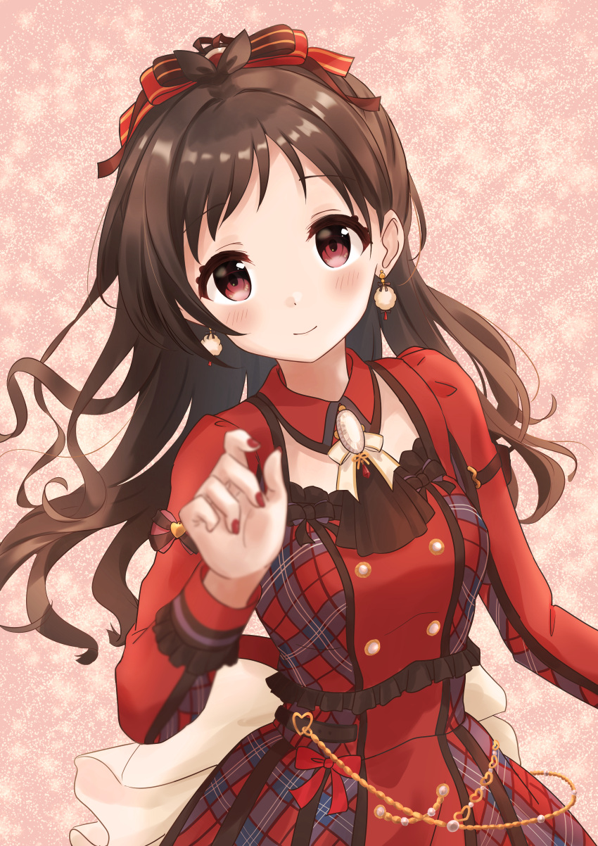 1girl, absurdres, antenna_hair, ascot, black_ascot, blush, bow, breasts