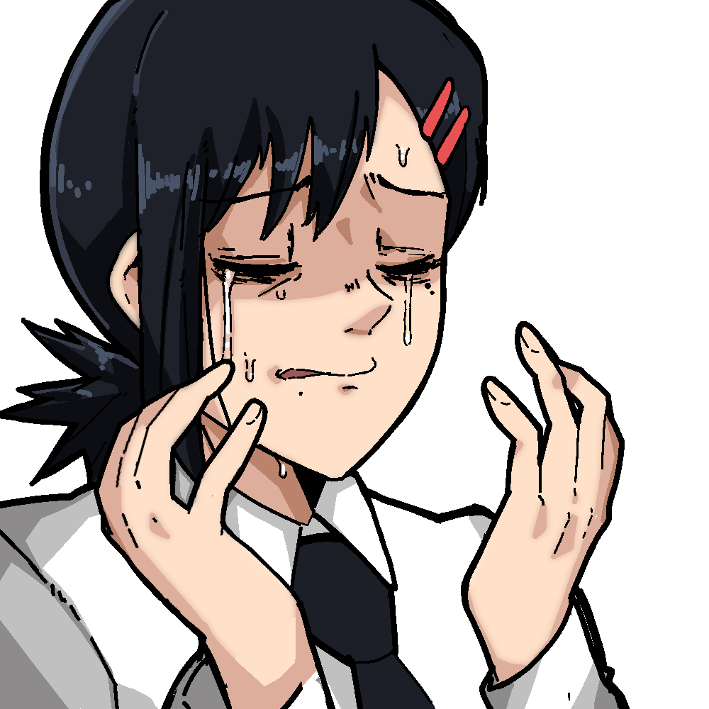 1girl, bangs, black_necktie, chainsaw_man, closed_eyes, collared_shirt, crying, facing_to_the_side
