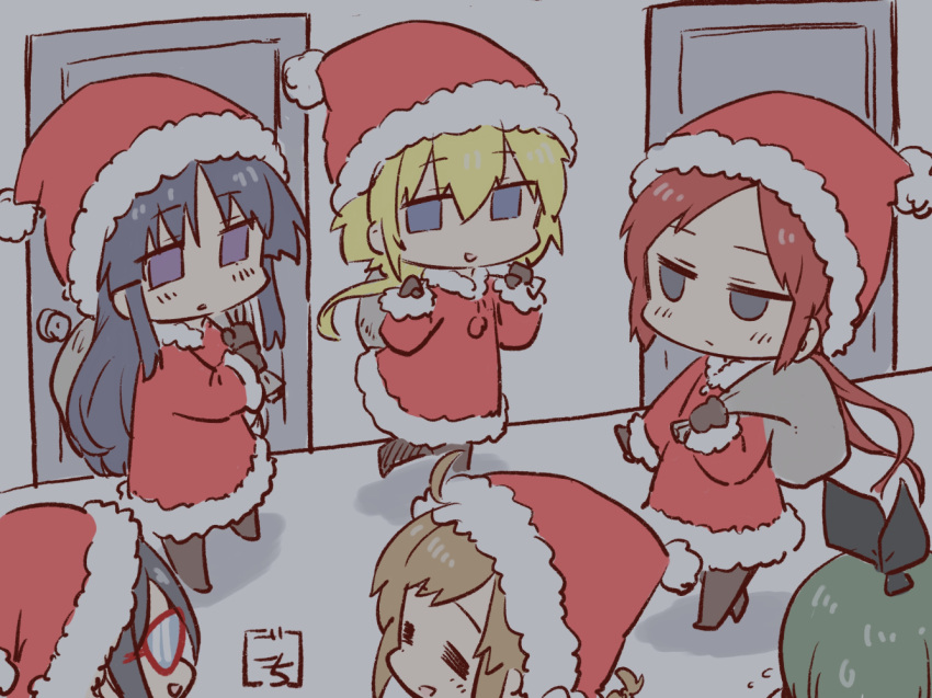 6+girls, :/, =_=, ahoge, amano_soraha, arm_at_side, artist_name, assault_lily