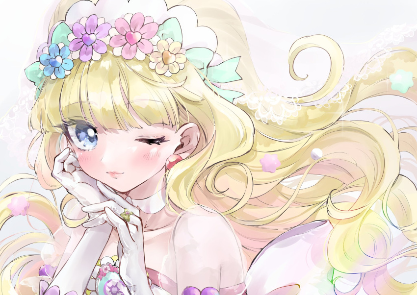 1girl, bangs, blonde_hair, blue_eyes, blunt_bangs, blush, bridal_veil, choker