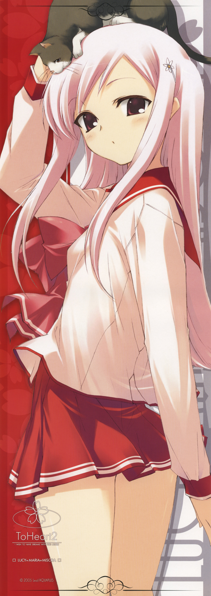 blush, cat, highres, kawata_hisashi, long_hair, long_image, lucy_maria_misora, pink_hair