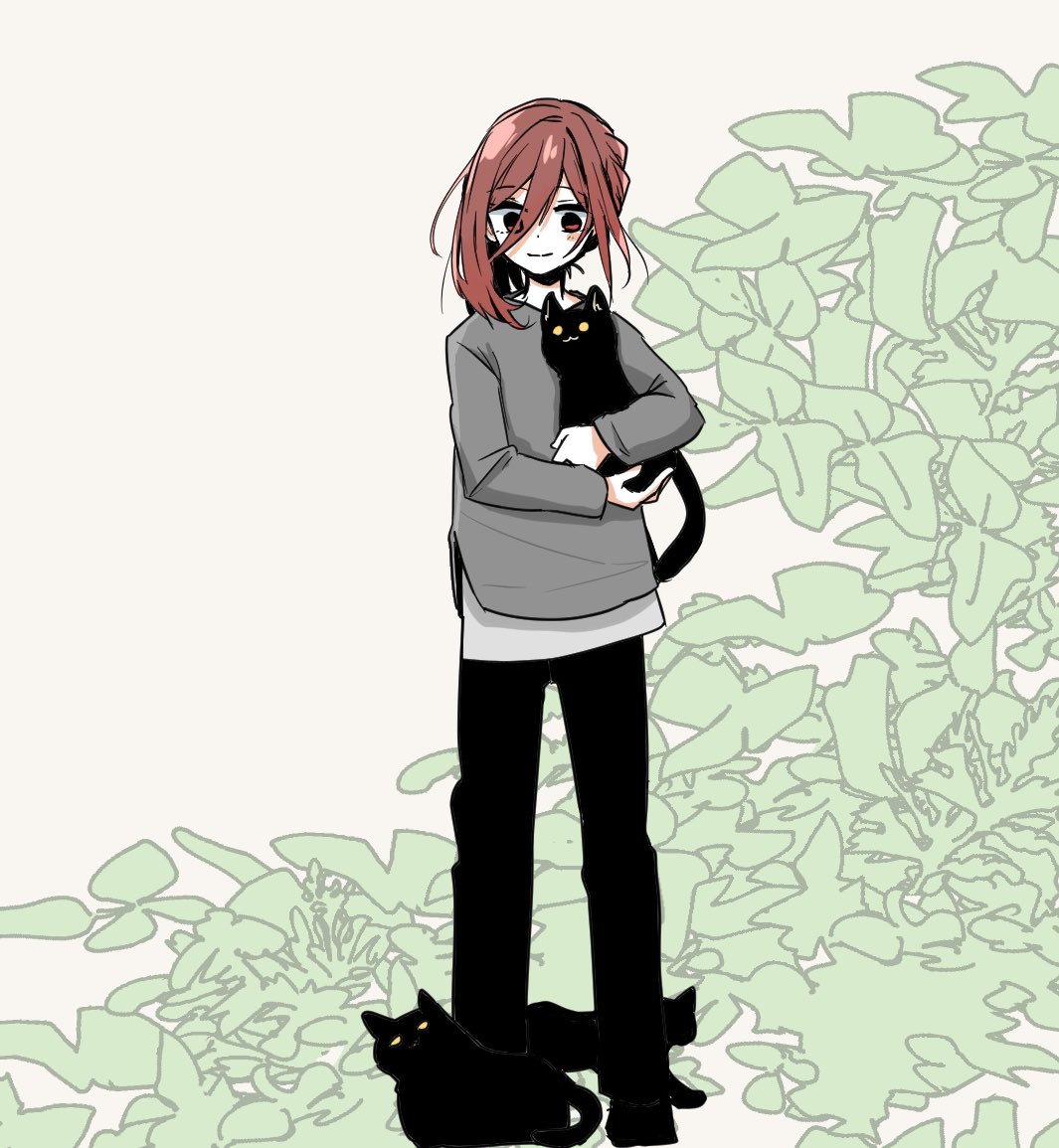 1boy, animal, black_cat, black_pants, blue_lock, cat, chigiri_hyoma, closed_mouth