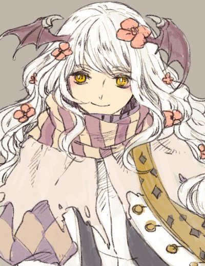 1boy, bangs, bishounen, brown_scarf, brown_wings, closed_mouth, commentary_request, demon_wings