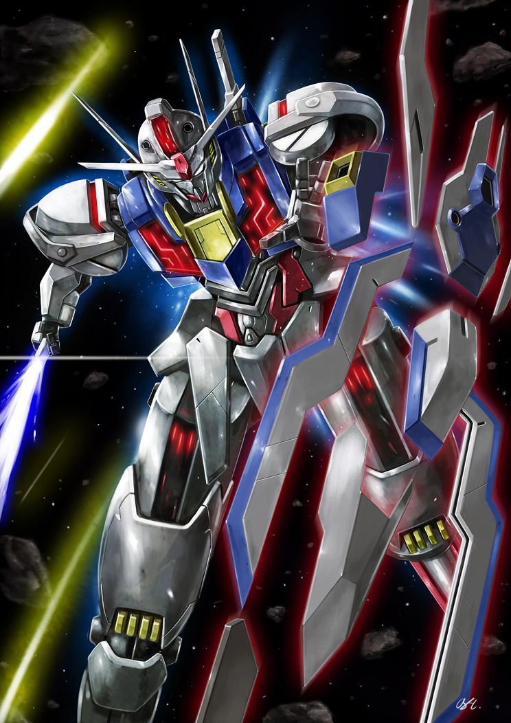 ash_(meiya1216), asteroid, beam_saber, bit_(gundam), energy_beam, energy_sword, exhaust, funnels_(gundam)