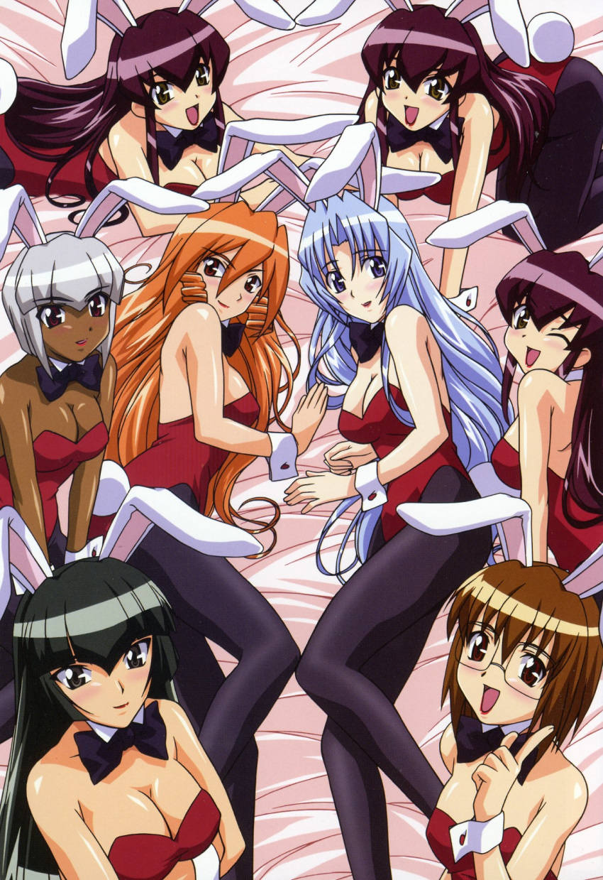 animal_ears, rabbit_ears, bunny_girl, cleavage, hanaukyo_maid_tai, jihioh_ryuka, lemon, mariel, marron, melon_(hanaukyo_maid_tai), suzuki_ikuyo, tsurugi_konoe, yashima_sanae