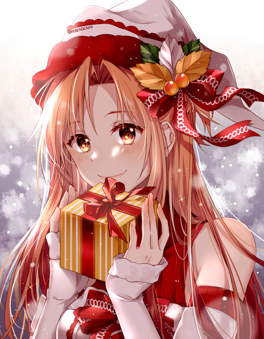 1girl, asuna_(sao), asymmetrical_bangs, bangs, blurry, blurry_background, box, braid