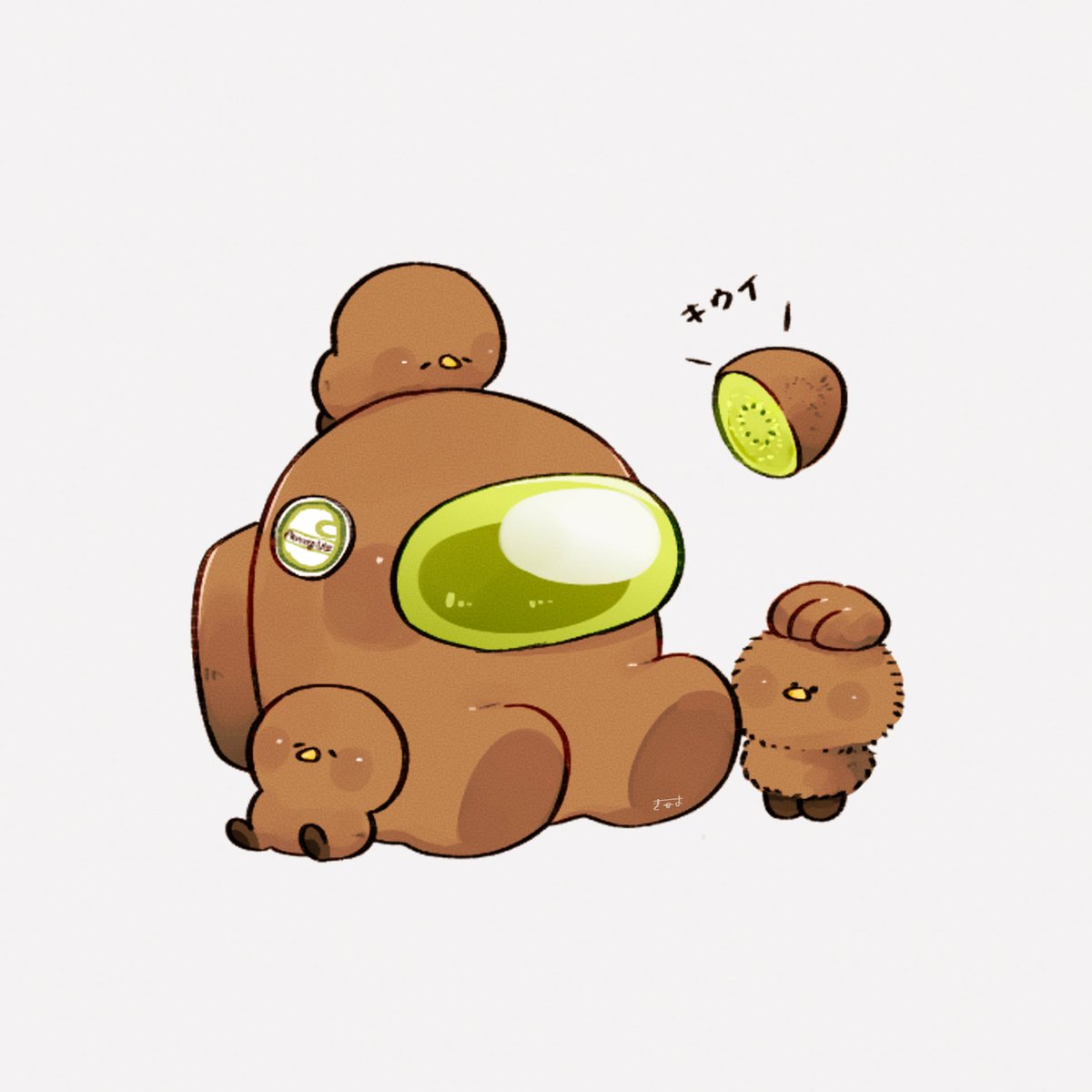 among_us, animal, animal_on_head, bird, bird_on_head, brown_(among_us), chibi, commentary