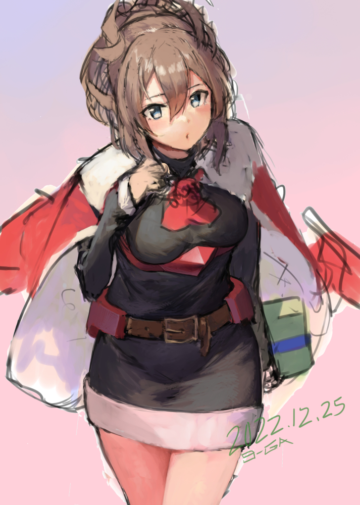 1girl, 9-ga, bangs, belt, black_dress, blue_eyes, blush, box